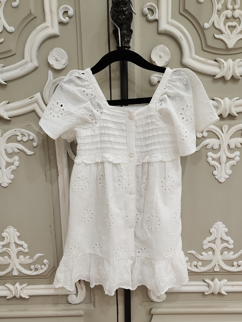 Zara Girls White Eyelet Broderie Anglaise Button-Front Dress Size 2 - 3